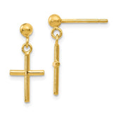 14K Yellow Gold Post Cross Dangle Earrings
